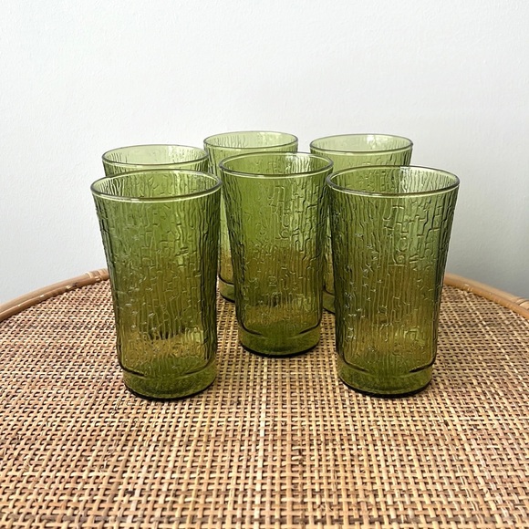 Vintage Other - Vintage MCM Boho Anchor Hocking Bamboo Green Drinking Glasses Set of 6